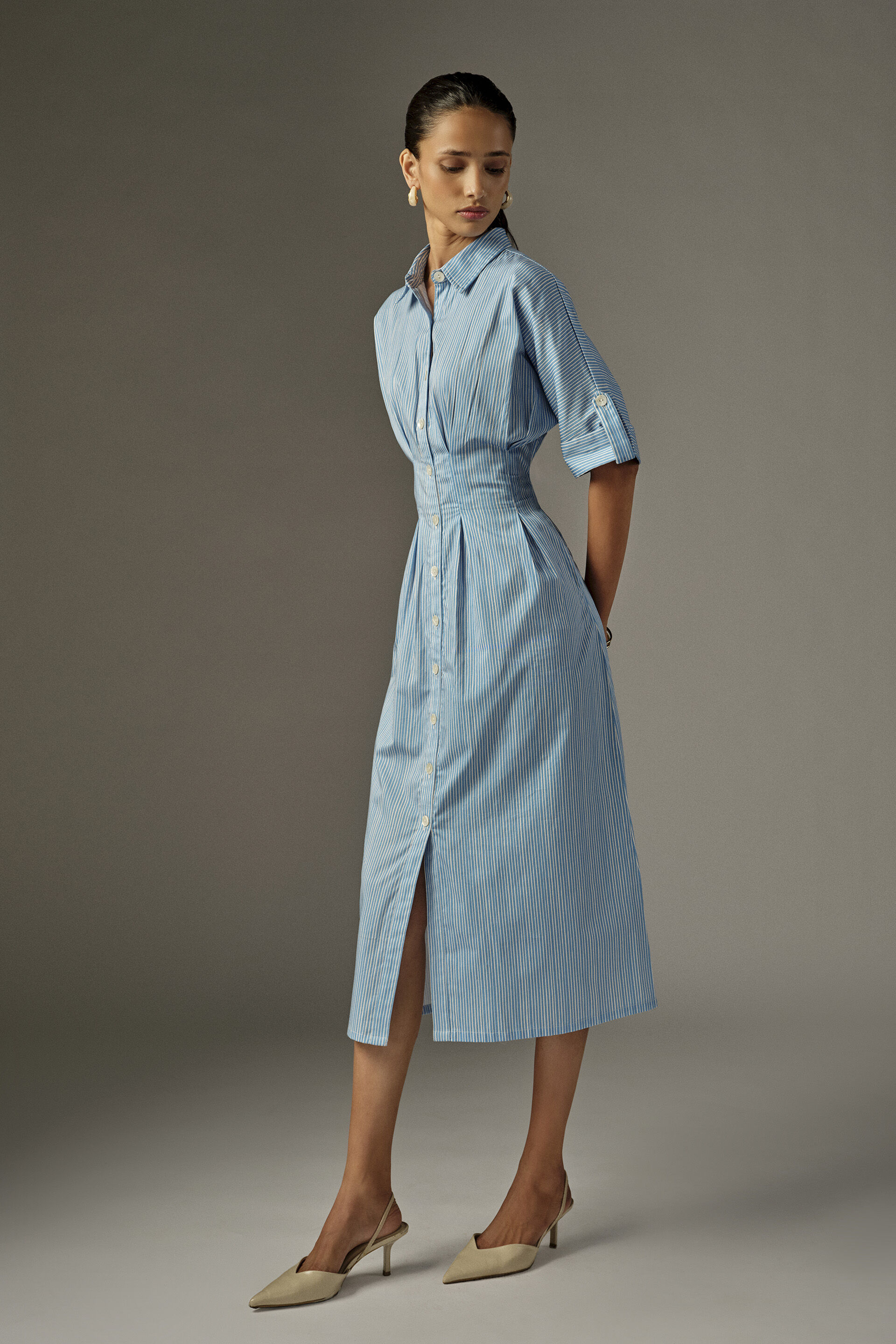 Aeris Blue Striped Cotton Dress, Blue, image 3
